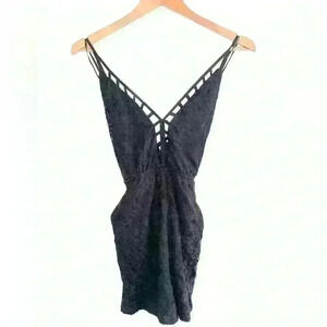 Womens Black Lace Detailed Romper